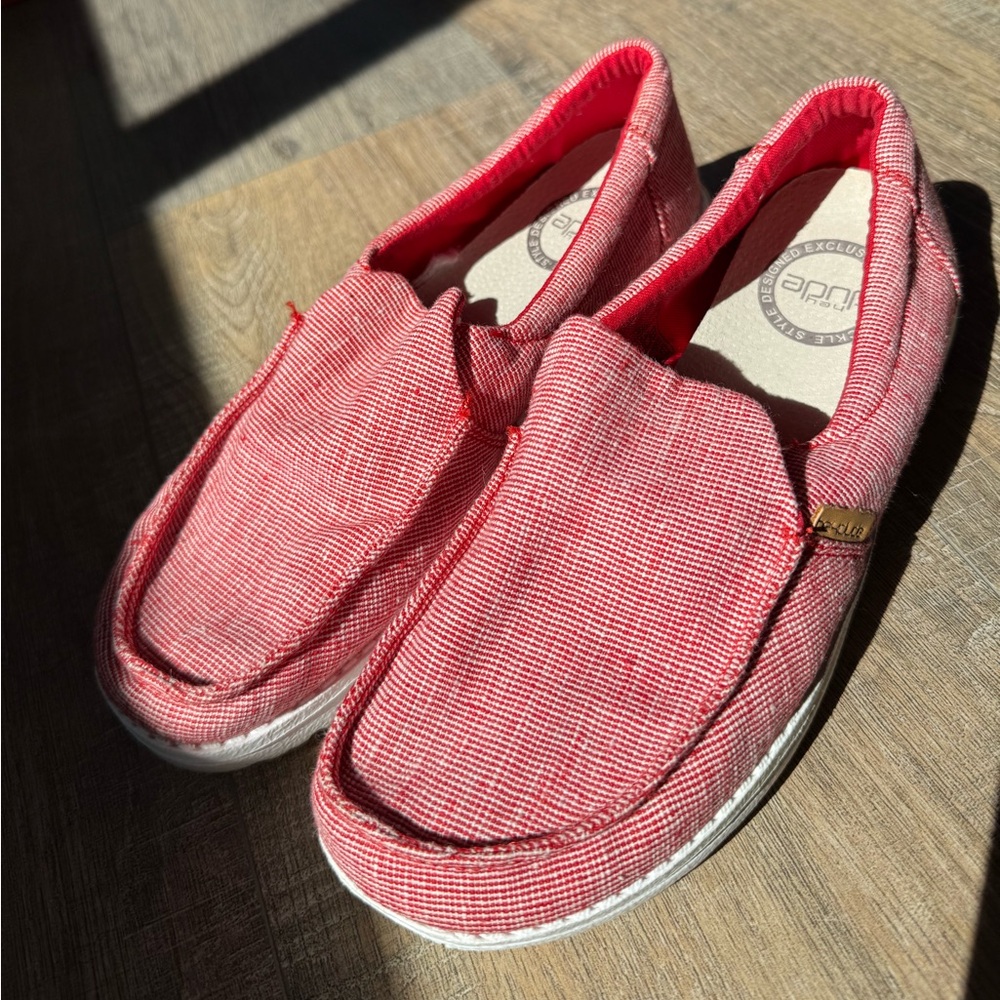 Red and White Striped HeyDudes